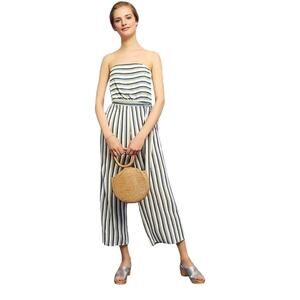 Maeve Anthropologie Meja Strapless Striped Knit Wide Leg Jumpsuit Size XS Petite